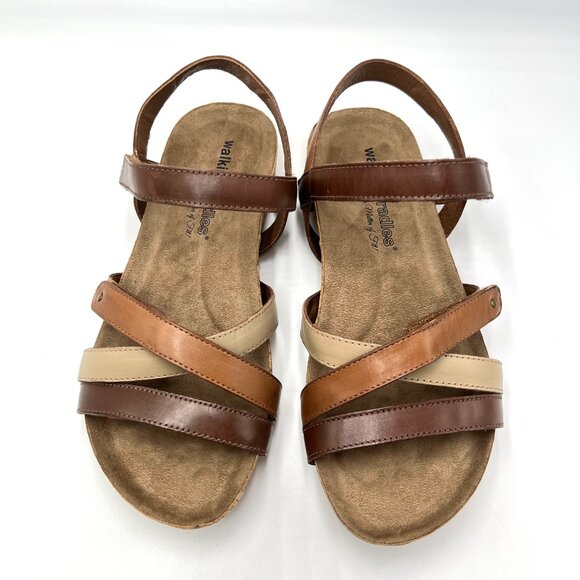 6WW 6XW 6EE Walking Cradles Womens Pool Brown Leather Comfort Sandals Shoes - Picture 3 of 14